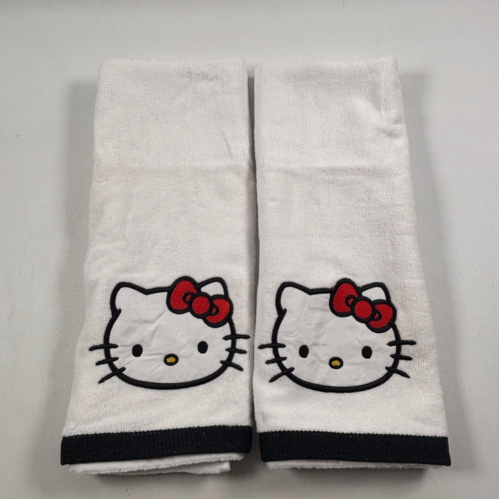 Hello Kitty Sanrio Hand Towels Set of 2 White Cotton Embroidered 2023 Jay Franco